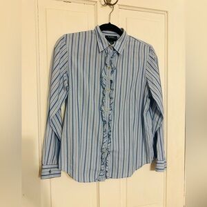 Ralph Lauren Light Blue Striped Ruffled